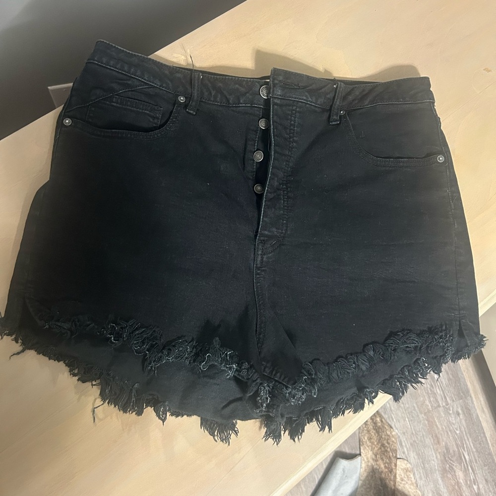 We The Free Black Frayed Jean Shorts